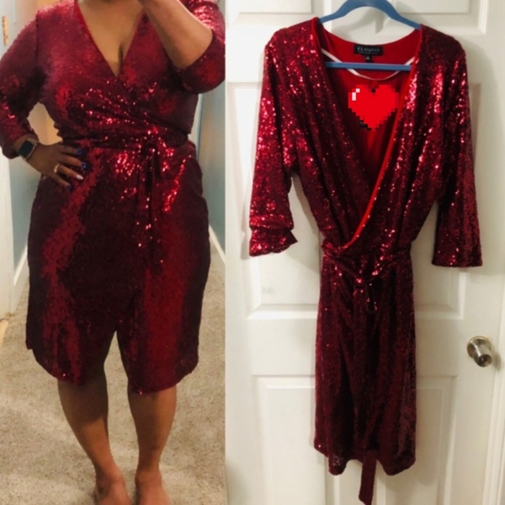 ELOQUII Red Sequin wrap Dress Preloved  Sz 16